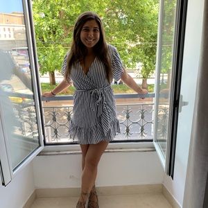 Blue PinStriped wrap Dress